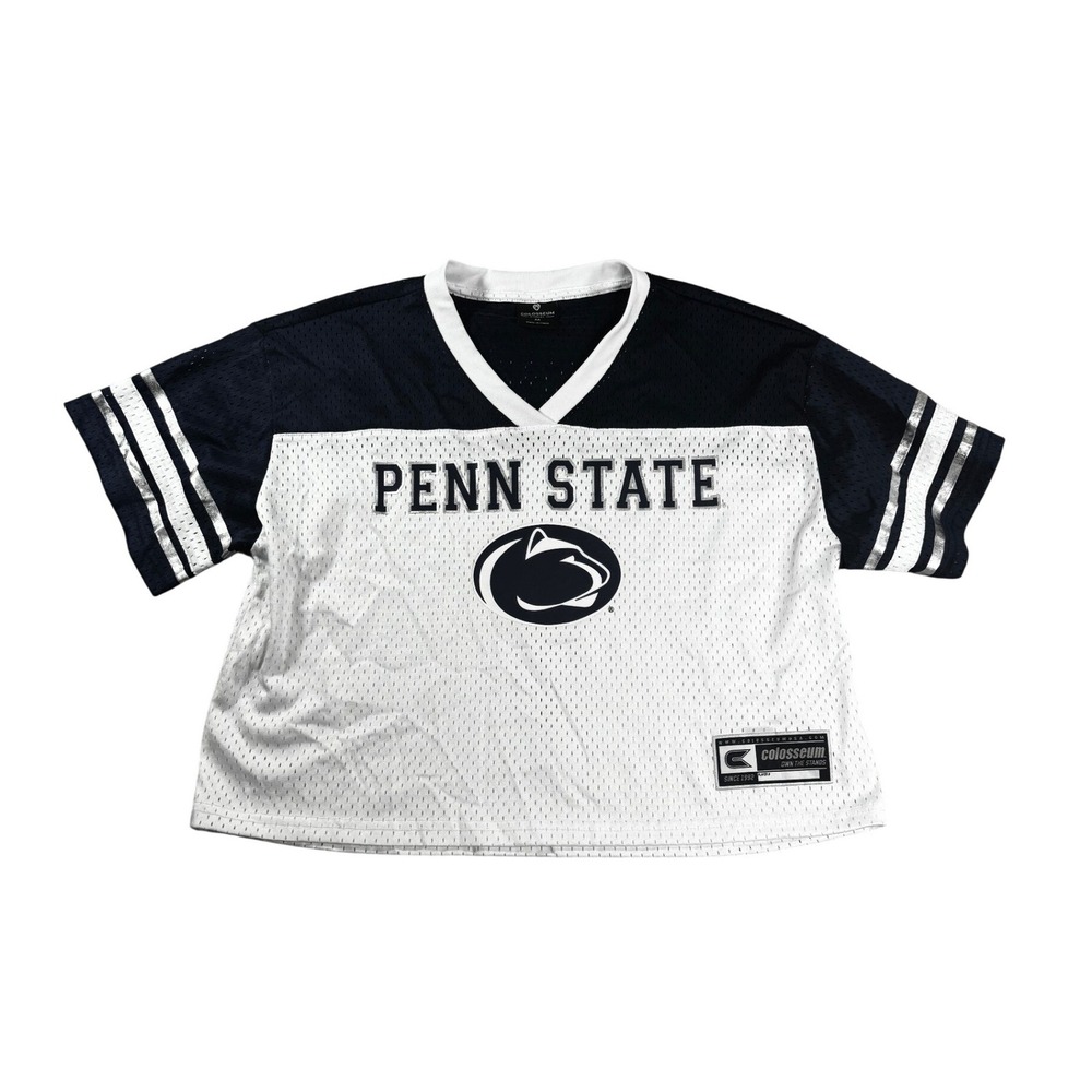 Colosseum Penn State Nittany Lions Women Football Jersey Navy White Crop M NEW